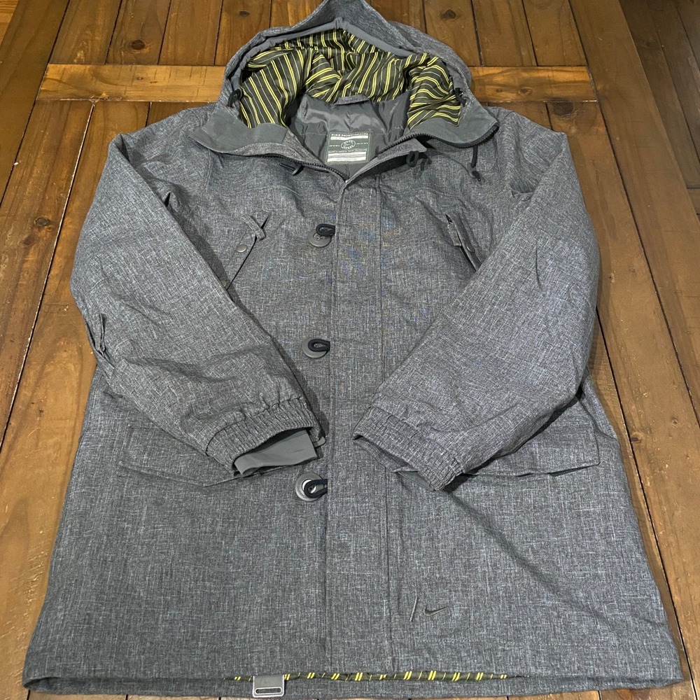 VTG Nike Snowboarding Jacket Mens L Mt Hood Oregon Grey Striped Parka SB Coat